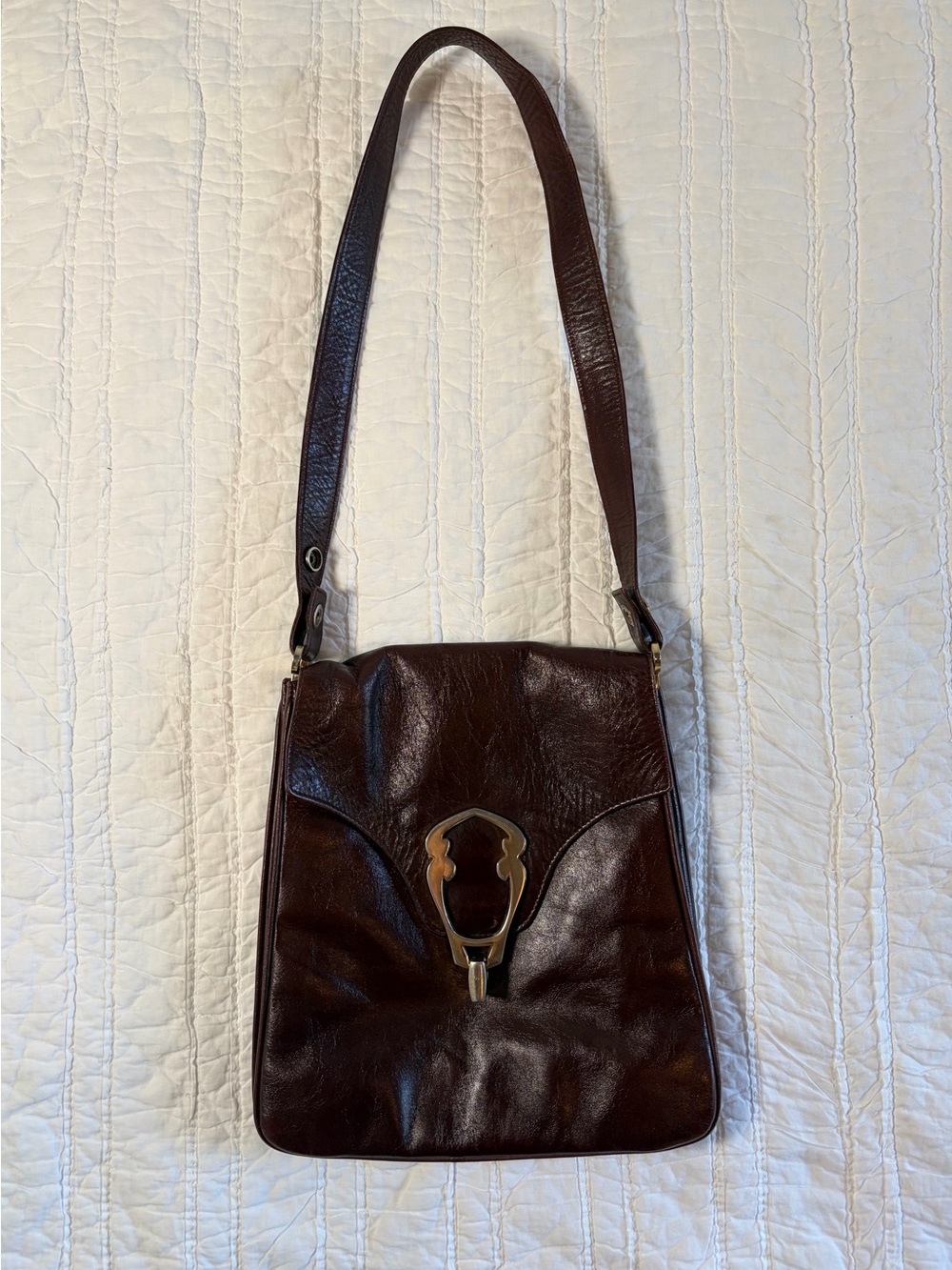 VTG Simpson’s Brown Leather Shoulder Bag Made in Spain Horseshoe Clasp